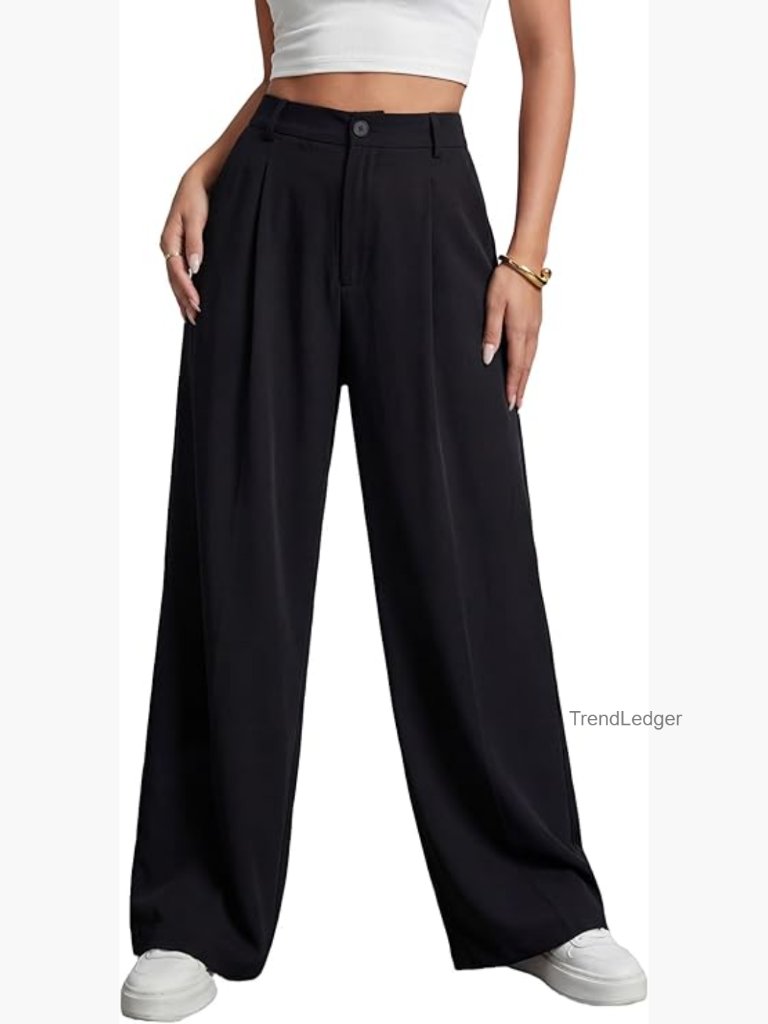 Wide Leg High Waist Elastic Work Trousers Pants Straight Leg